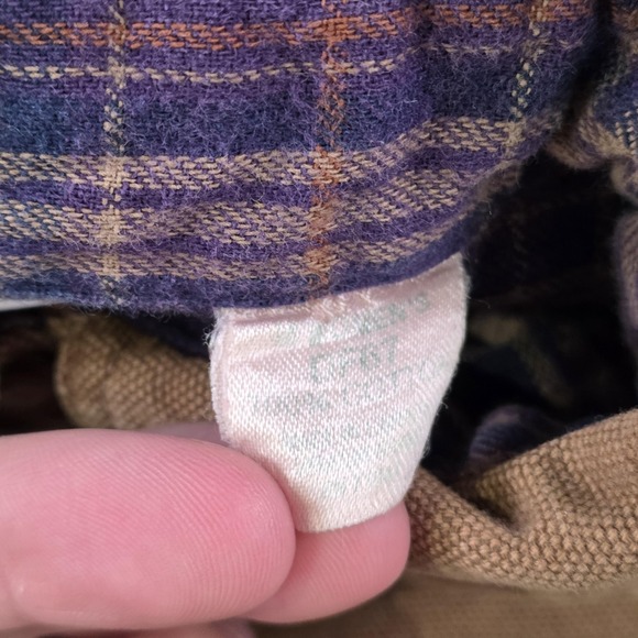 VTG LL Bean Shirt Jacket Mens Small? Brown Canvas Plaid Flannel Lined Workwear - Picture 6 of 12